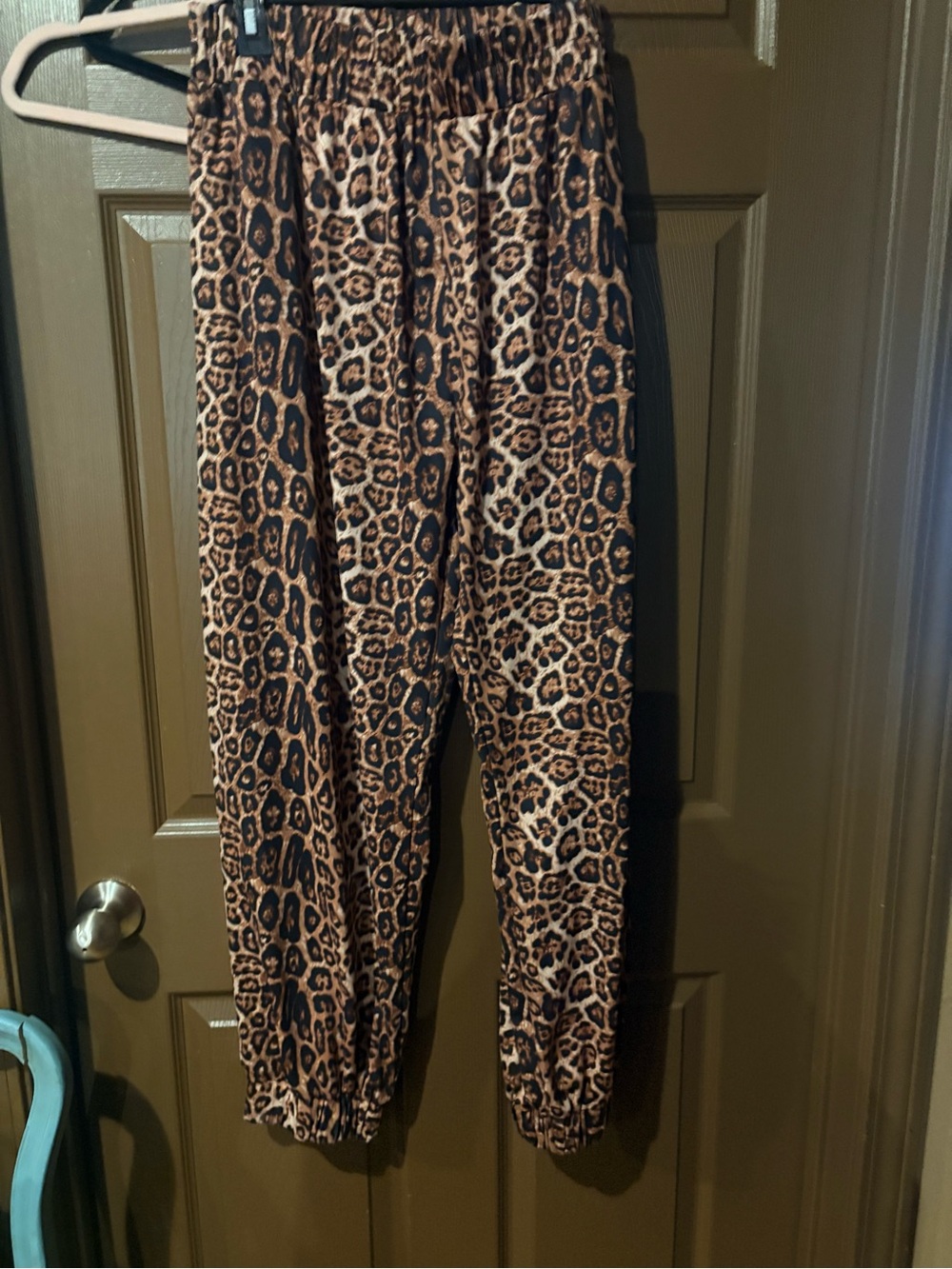 Leopard Print Elastic-Waist Joggers - Brown/Camel